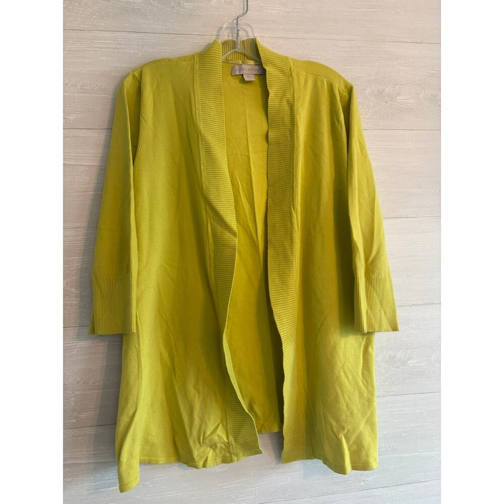 Laura Ashley Neon Yellow Green Short Sleeve Cardigan Sweater